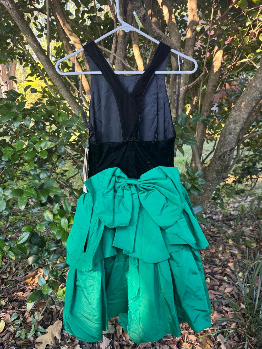 NWT Vintage 80’s Gunne Sax Black Velvet Emerald Green Taffeta Bow Mini Dress